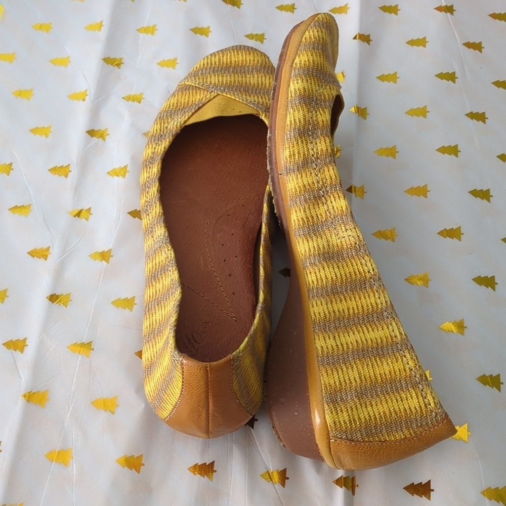Naya River Ballet Boho Marigold Yellow Leather Fabric Mix Women's Flats Sz 10 - Picture 2 of 6